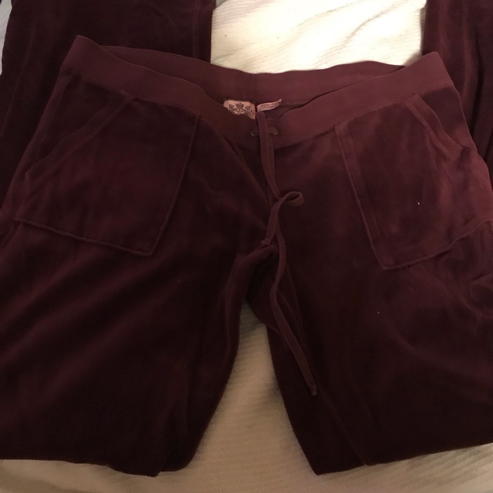 Juicy Couture maroon snap pocket velour pants